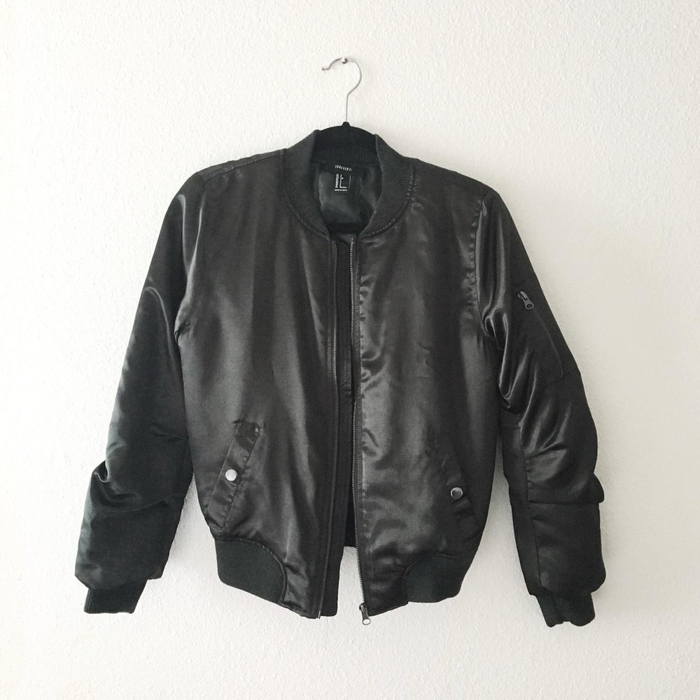 Forever 21 Army Green Satin Bomber/Pilot Jacket